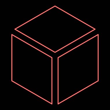 Neon heksagedron Kutsal Geometri sembolü kırmızı renk vektör resimleme düz stil ışık