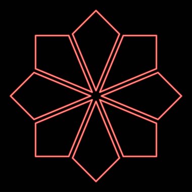 Neon kutsal geometri sembolü süslemesi Kar Tanesi kırmızı renk vektörü resimleme düz ışık