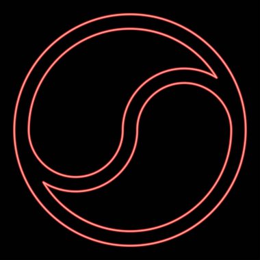Neon yin Yang Taoism sembolü uyum dengesi kavramı kırmızı renk vektör illüstrasyon resmi düz ışık biçimi