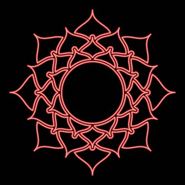 Neon lotus çiçeği çiçeği Hinduizm Hindu ikonografisi su zambak kırmızı renk vektör illüstrasyon düz resim ışık