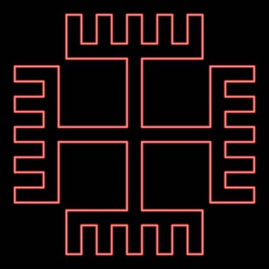 Tanrı 'nın Neon Elleri Yerli Slav İnancı sembolü putperestlik kırmızı renk vektör illüstrasyon resmi düz ışık tarzı