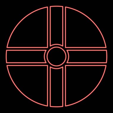 Neon güneşi çapraz güneş kültü Güneydoğu törensel karmaşık sembol kırmızı renk vektör çizim düz ışık