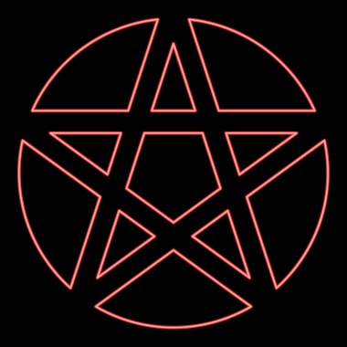 Neon pentakl Neopagan Vicca Pentacle Neo paganizmi beş köşeli yıldızı işaret eder yuvarlak Pentagram sihirli sembolü kırmızı renk çizimi düz ışık şekli