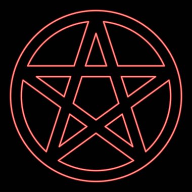 Neon pentakl Neopagan Vicca Pentacle Neo paganizmi beş köşeli yıldızı işaret eder yuvarlak Pentagram sihirli sembolü kırmızı renk çizimi düz ışık şekli