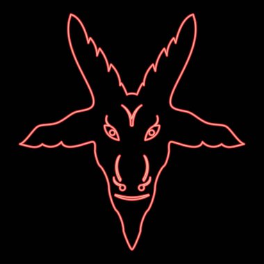 Baphomet 'in Lavaeus Mührü' nün Neon baş keçisi Sembol Satanizmi Kırmızı renk çizim düz resim düz ışık