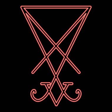 Neon Lucifer 'in işareti şeytan sembolü kırmızı renk vektör illüstrasyon resmi düz ışık