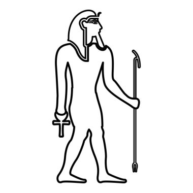 Firavun Mısır Tutankamon Kralı Tut ana hat ikonu siyah renk vektör illüstrasyon görüntüsü ince düz stil