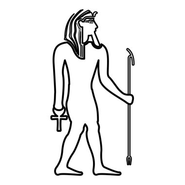 Mısır Firavunu Tutankhamen King Tut ana hat ikonu siyah renk vektör illüstrasyon görüntüsü ince düz stil