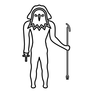 Ra Antik Mısır güneş tanrısı şahin başlı dış hat ikon siyah renk vektör illüstrasyon görüntüsü ince düz stil