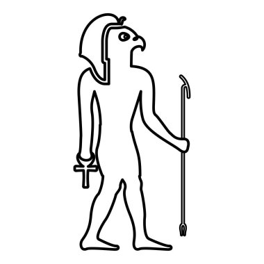 Ra Antik Mısır güneş tanrısı şahin başlı dış hat ikon siyah renk vektör illüstrasyon görüntüsü ince düz stil