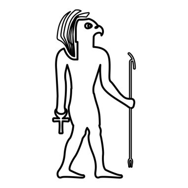 Mısır güneş tanrısı Ra Ancient ve şahin kafası dış hatlar simge siyah renk vektör illüstrasyon görüntüsü ince düz düz