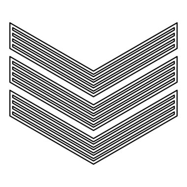 Ordu sembolü rütbe işareti. Astsubay işareti. Dış hat simgesi. Siyah renk vektör çizimi.