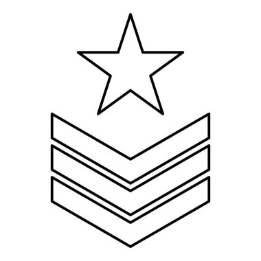 Ordu sembolü rütbe işareti. Astsubay işareti. Dış hat simgesi. Siyah renk vektör çizimi.