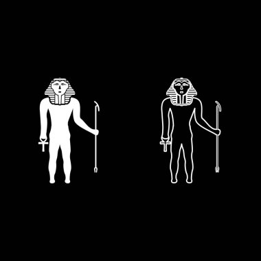 Mısır Firavunu Tutankamon King Tut simge beyaz renk vektör illüstrasyon görüntüsünü basit düz çizgi dış hatları ince düz