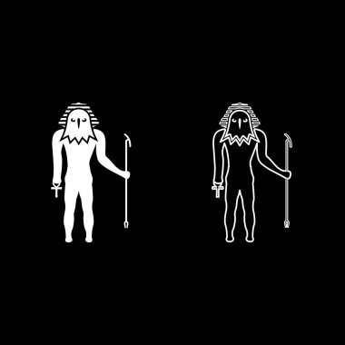 Mısır güneş tanrısı Ra Kadim ve şahin başlı simge seti beyaz renk vektör illüstrasyon görüntüsü düz çizgi dış hatları ince düz