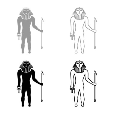 Mısır Firavunu Tutankhamen King Tut simge gri siyah renk vektör illüstrasyon resmini düz çizgi çizgisi ince düz