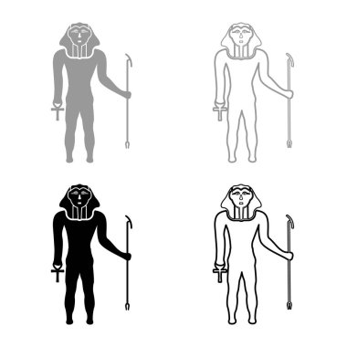 Firavun Mısır Tutankamon Kralı Tut simge gri siyah renk vektör illüstrasyon görüntüsünü basit düz çizgi dış hatları ince düz