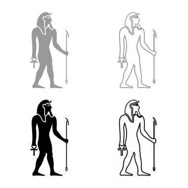 Firavun Mısır Tutankamon Kralı Tut simge gri siyah renk vektör illüstrasyon görüntüsünü basit düz çizgi dış hatları ince düz