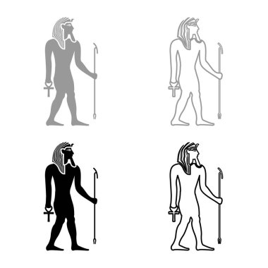 Mısır Firavunu Tutankhamen King Tut simge gri siyah renk vektör illüstrasyon resmini düz çizgi çizgisi ince düz