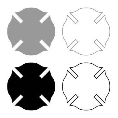 İtfaiyeci haçı Malta amblemi itfaiyeci cephesi simgesi gri renkli siyah renk vektör illüstrasyon görüntüsü basit düz çizgi dış hatları ince düz