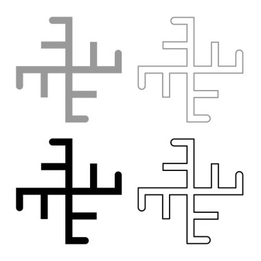 İlahi haç sembolü işareti Slav putperest set simgesi gri siyah renk vektör illüstrasyonu basit katı dolgu dış hat ince düz biçim çizgisi