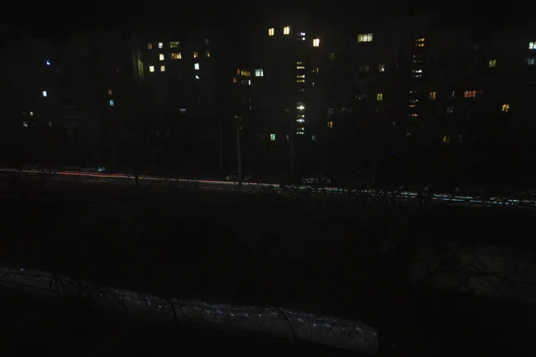 Lumières Nocturnes Dans Rue Les Lampadaires Sont Complètement Éteints Seuls — Photo