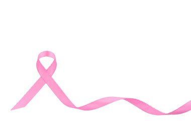 A pink ribbon for breast cancer awareness is beautifully set against a white background. clipart