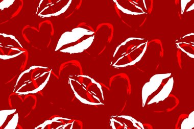 Colorful lip prints  kisses for design use, Valentine seamless pattern clipart