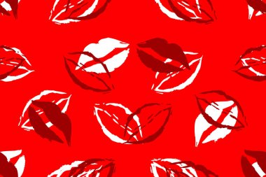 Colorful lip prints  kisses for design use, Valentine seamless pattern clipart