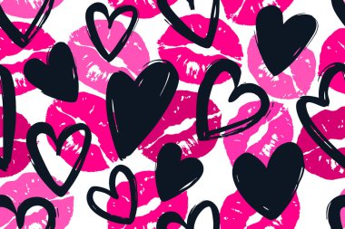 Colorful lip prints  kisses for design use, Valentine seamless pattern clipart