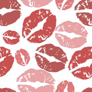 Öpücük izleri kusursuz arka plan, sevgililer günü desenli tasarım. Dudak deseni tasarımı.
