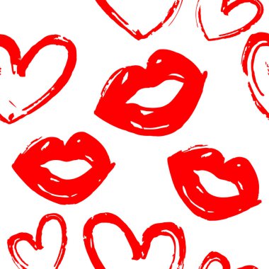 Öpücük izleri kusursuz arka plan, sevgililer günü desenli tasarım. Dudak deseni tasarımı.