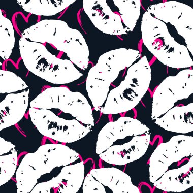 Öpücük izleri kusursuz arka plan, sevgililer günü desenli tasarım. Dudak deseni tasarımı.
