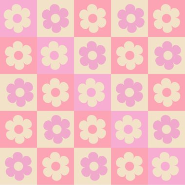 Pastel Kareli Çiçek deseni