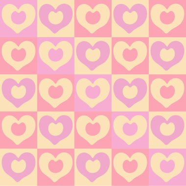 Retro Kalp Izgarası Parlak Renkler desen tasarımı