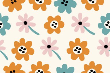 Son moda çiçeksiz desenli illüstrasyon. 70 'lerin modası geçmiş hippi çiçekleri.