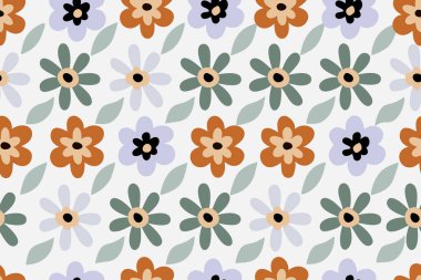 Son moda çiçeksiz desenli illüstrasyon. 70 'lerin modası geçmiş hippi çiçekleri.