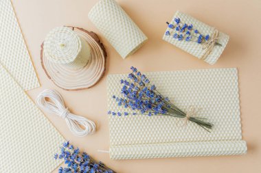 Balmumu, lavanta ve ahşap bardak altlığı malzemesi yapma seti.