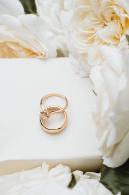 Altın yüzükler hediye kutusunda.