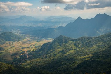 The beautiful scenery of the mountains range between the border of Thai and Laos.