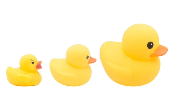 Set Yellow Rubber Ducks Isolated White Background Cute Object Isolated — Stock Photo, Image