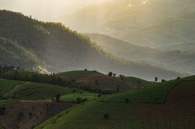 Kuzey Tayland 'daki dağlara doğru parlayan ışık manzarası.