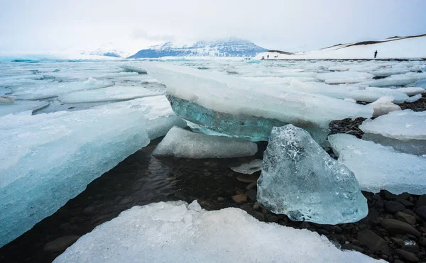 Ijs Drijvend Aan Kust Van Jokulsarlon Gletsjerlagune Van Het Nationaal — Stockfoto