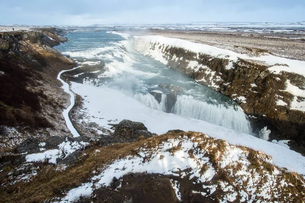Gullfoss Arany Vízesés Leghíresebb Vízesés Izlandon Található Arany Kör Útvonalon — Stock Fotó