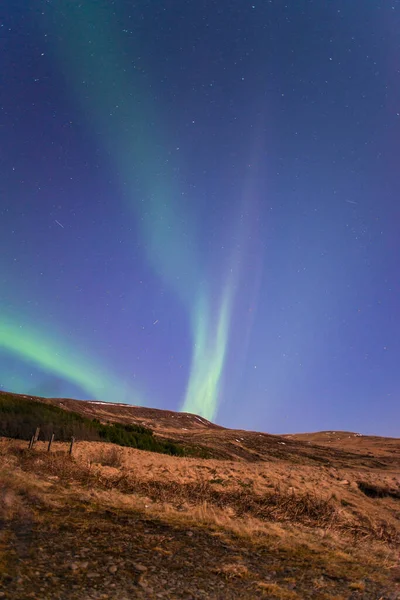 Aurora Borealis Στην Έναστρη Νύχτα Της Ισλανδίας Κάθετη Βολή — Φωτογραφία Αρχείου