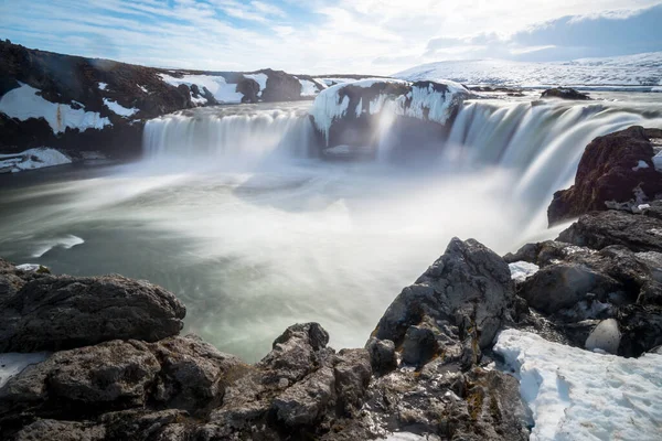 Godafoss Goafoss Vízesések Isten Egyik Ikonikus Természeti Mérföldkő Észak Izland — Stock Fotó