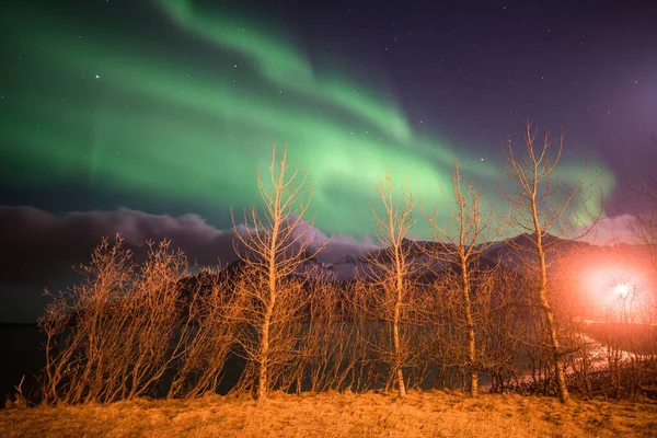 Bela Aurora Boreal Sobre Céu Noturno Islândia — Fotografia de Stock