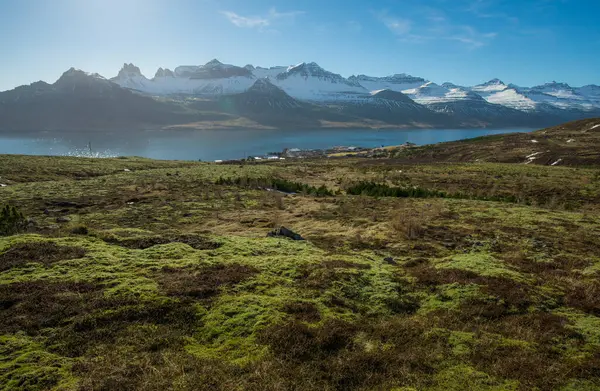 Vue Magnifique Sur Les Montagnes Stodvarfjordur Ville Fjord Est Islande — Photo