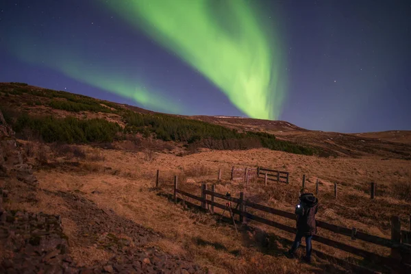 Les Aurores Boréales Dans Nuit Étoilée Islande — Photo
