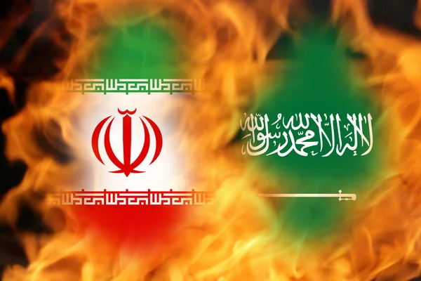 Defocus Oorlog Tussen Iran Saudi Arabië Nationale Vlag Van Iers — Stockfoto